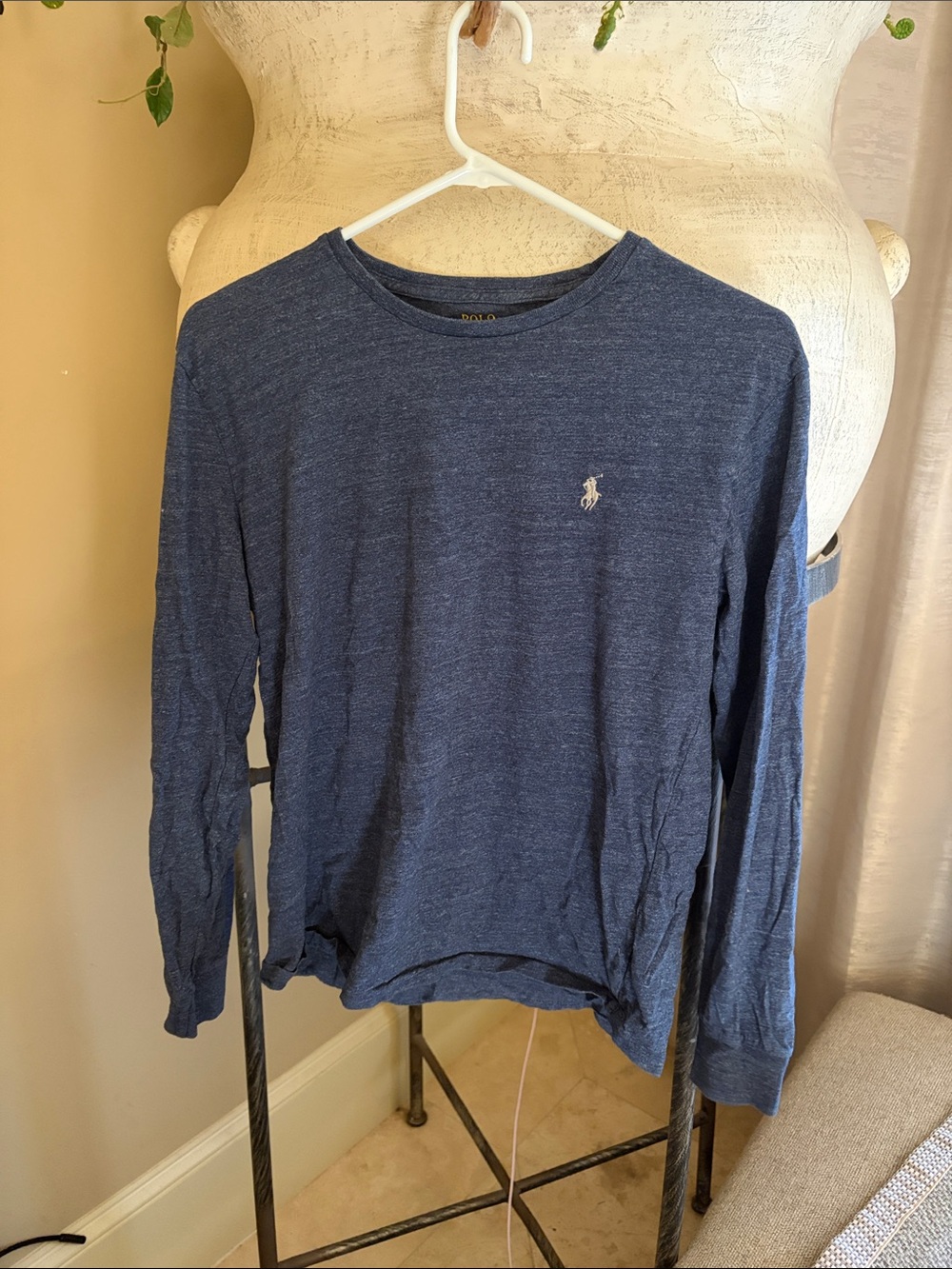 Polo by Ralph Lauren Men's Long-Sleeve Crewneck Shirt in Heathered Navy